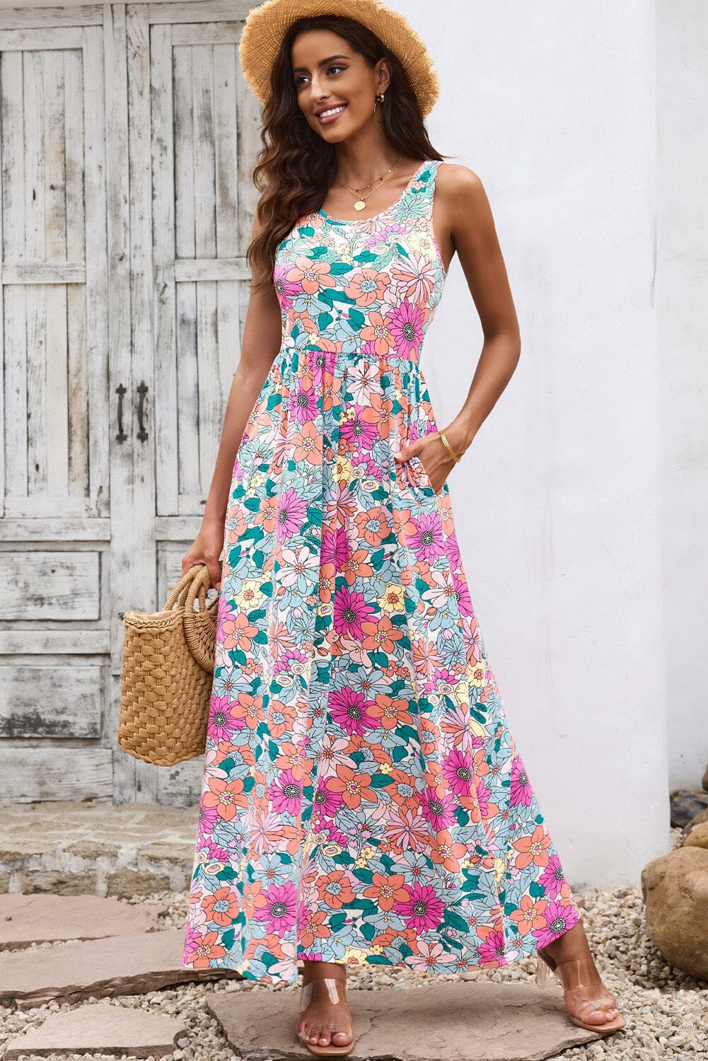 Round Neck Sleeveless Maxi Dress with Pockets - Sydney So Sweet