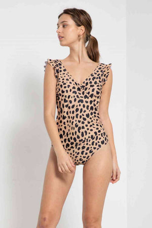 Float On Ruffle Faux Wrap Women's One-Piece Swimsuit in Leopard - Sydney So Sweet