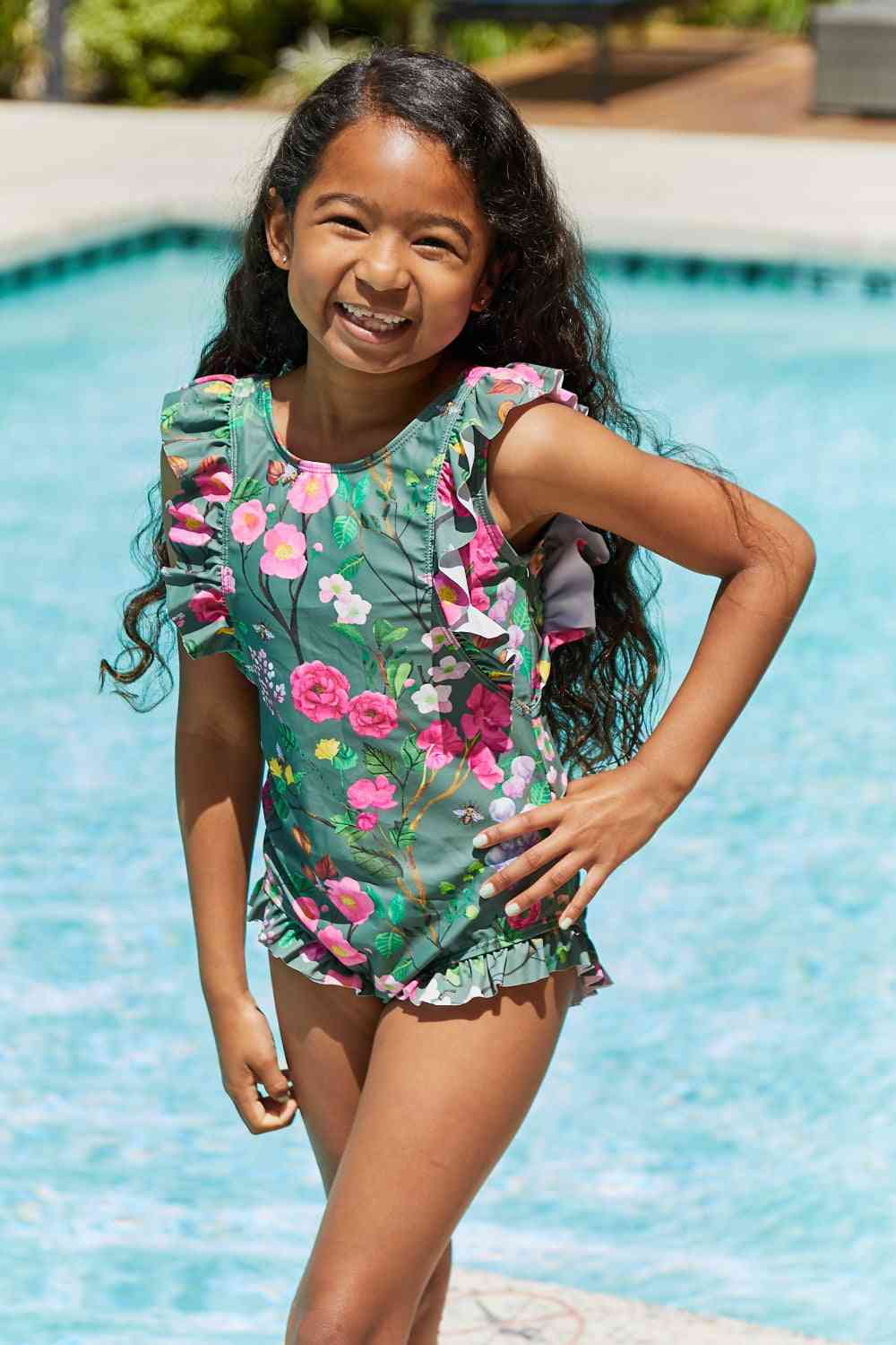 Bring Me Flowers V-Neck One Piece Girls Swimsuit In Sage - Sydney So Sweet