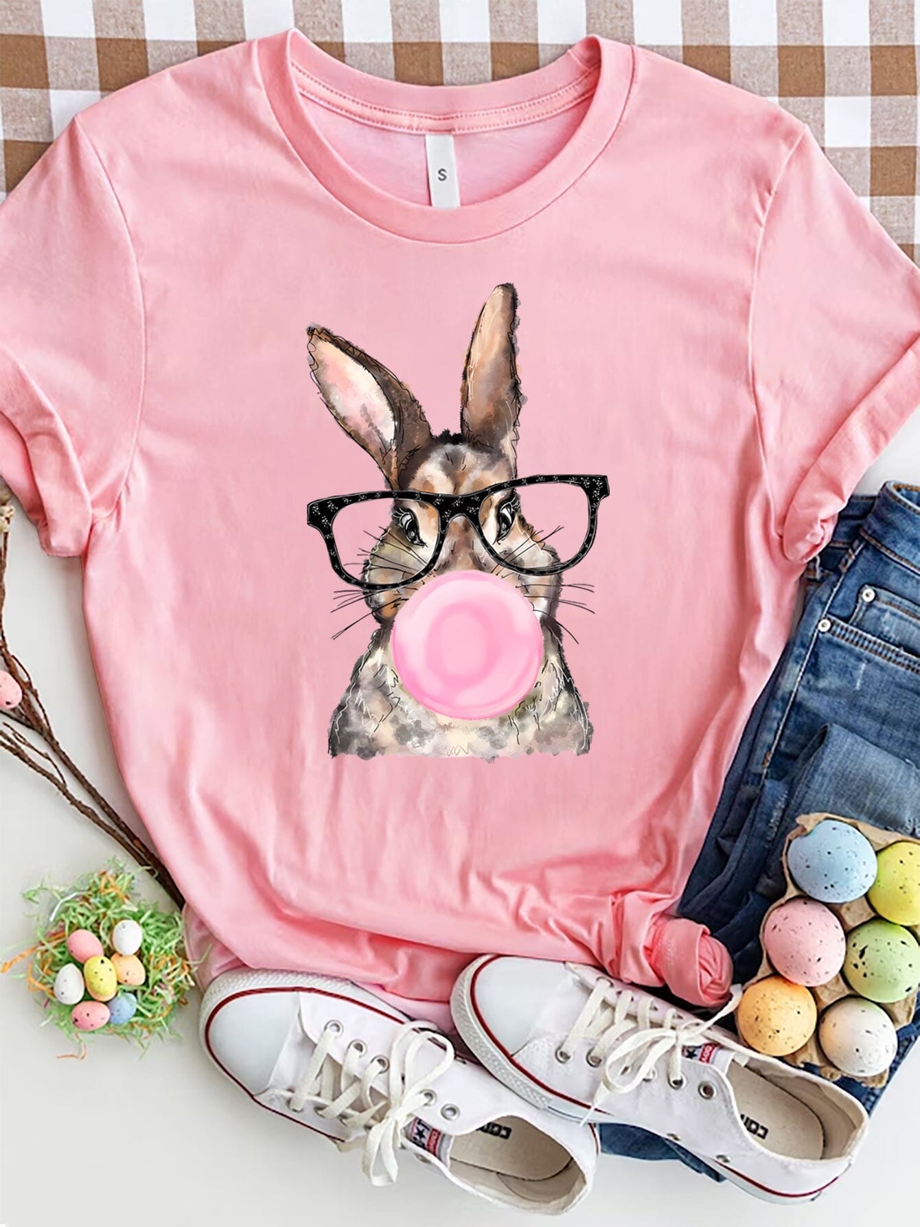 Rabbit Round Neck Short Sleeve T-Shirt - Sydney So Sweet