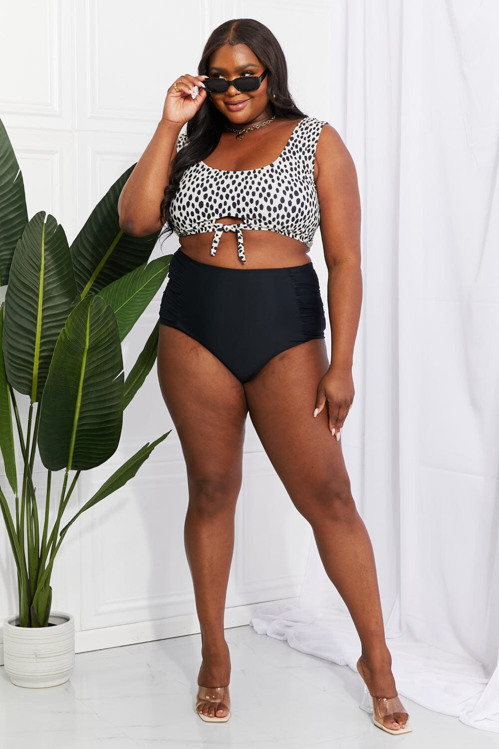 Marina West Swim Sanibel Crop Swim Top and Ruched Bottoms Set in Black - Sydney So Sweet