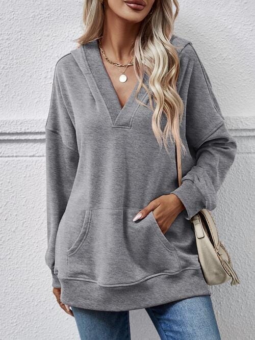 V-Neck Drop Shoulder Long Sleeve Hoodie - Sydney So Sweet