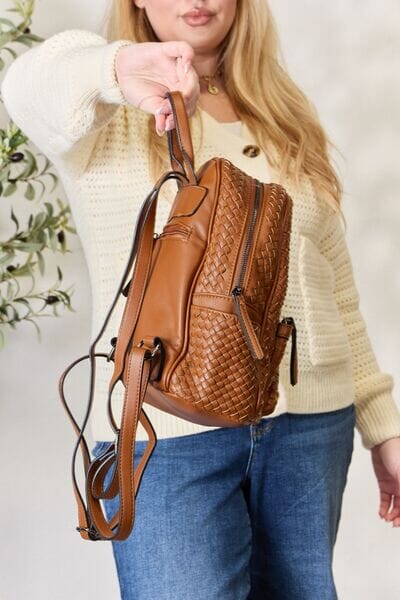 PU Leather Woven Backpack - Sydney So Sweet