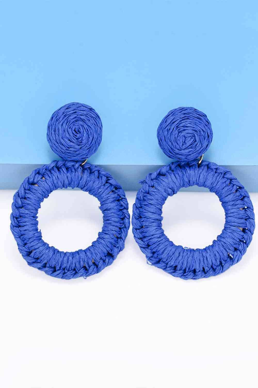 Round Shape Raffia Grass Dangle Earrings - Sydney So Sweet