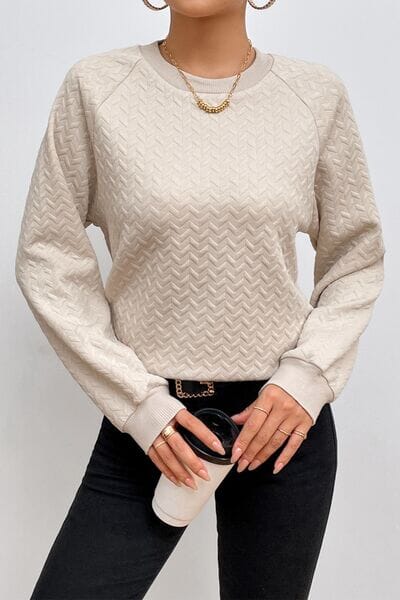 Texture Round Neck Long Sleeve Sweatshirt - Sydney So Sweet