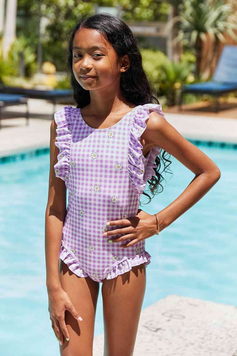 Swim Float On Ruffled Girls One-Piece Swimsuit in Carnation Pink - Sydney So Sweet