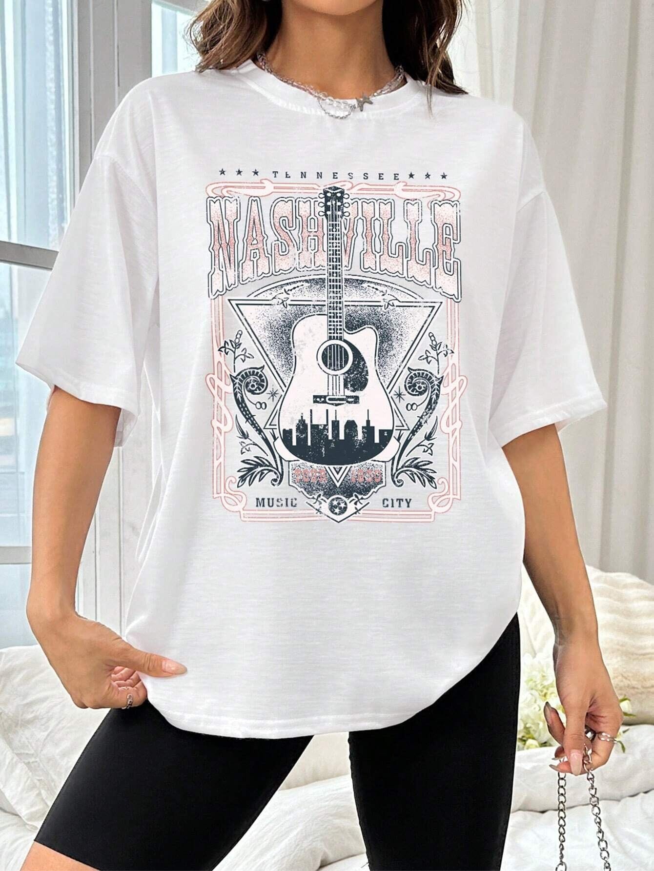 Guitar Graphic Round Neck Half Sleeve T-Shirt - Sydney So Sweet