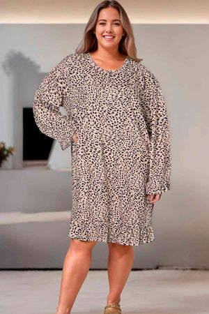 Plus Size Leopard Print Long Sleeve Mini Dress - Sydney So Sweet