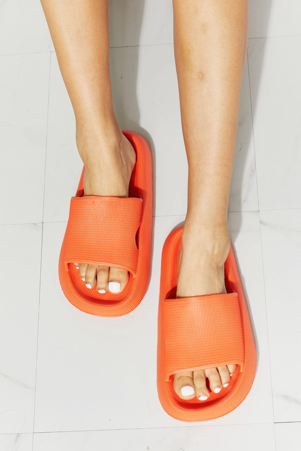 Arms Around Me Open Toe Slide in Orange - Sydney So Sweet