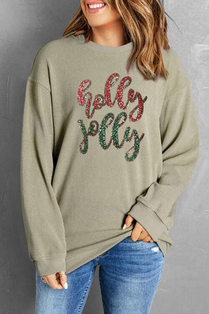 Holly Jolly Sequin Round Neck Sweatshirt - Sydney So Sweet