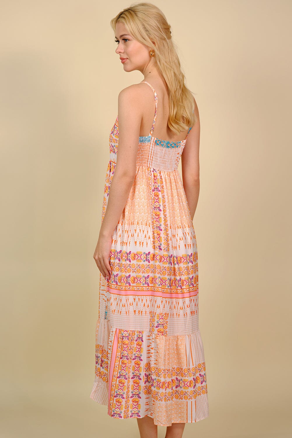 Printed Spaghetti Strap Smocked Midi Dress - Sydney So Sweet