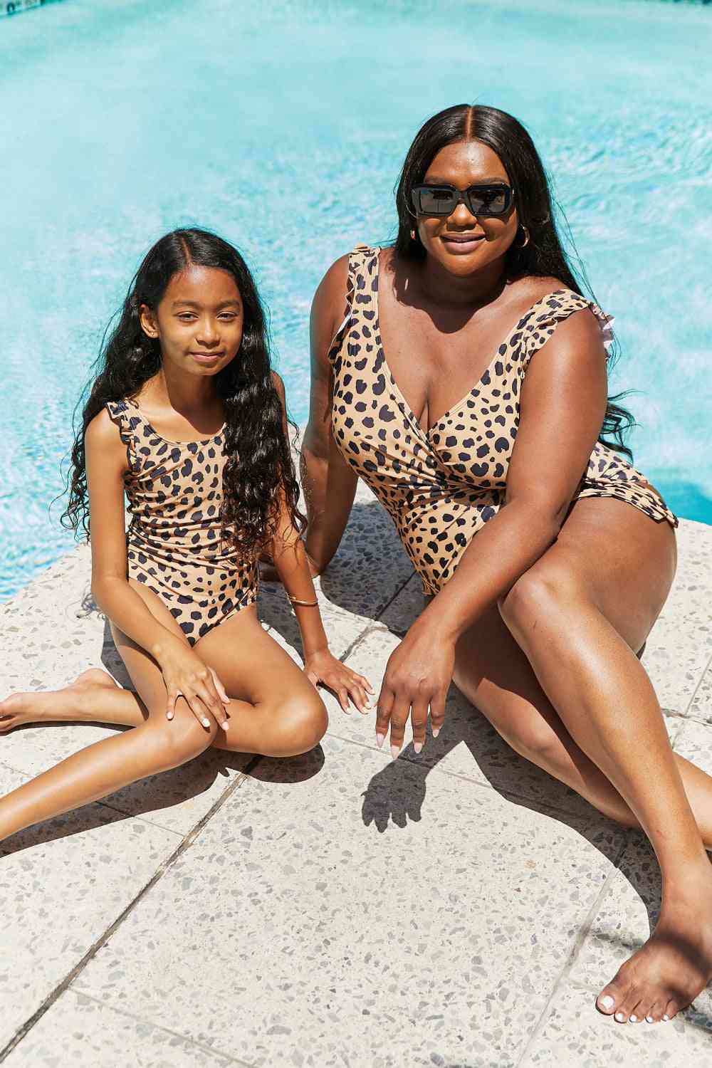 Float On Ruffled Girls One Piece Swimsuit in Leopard