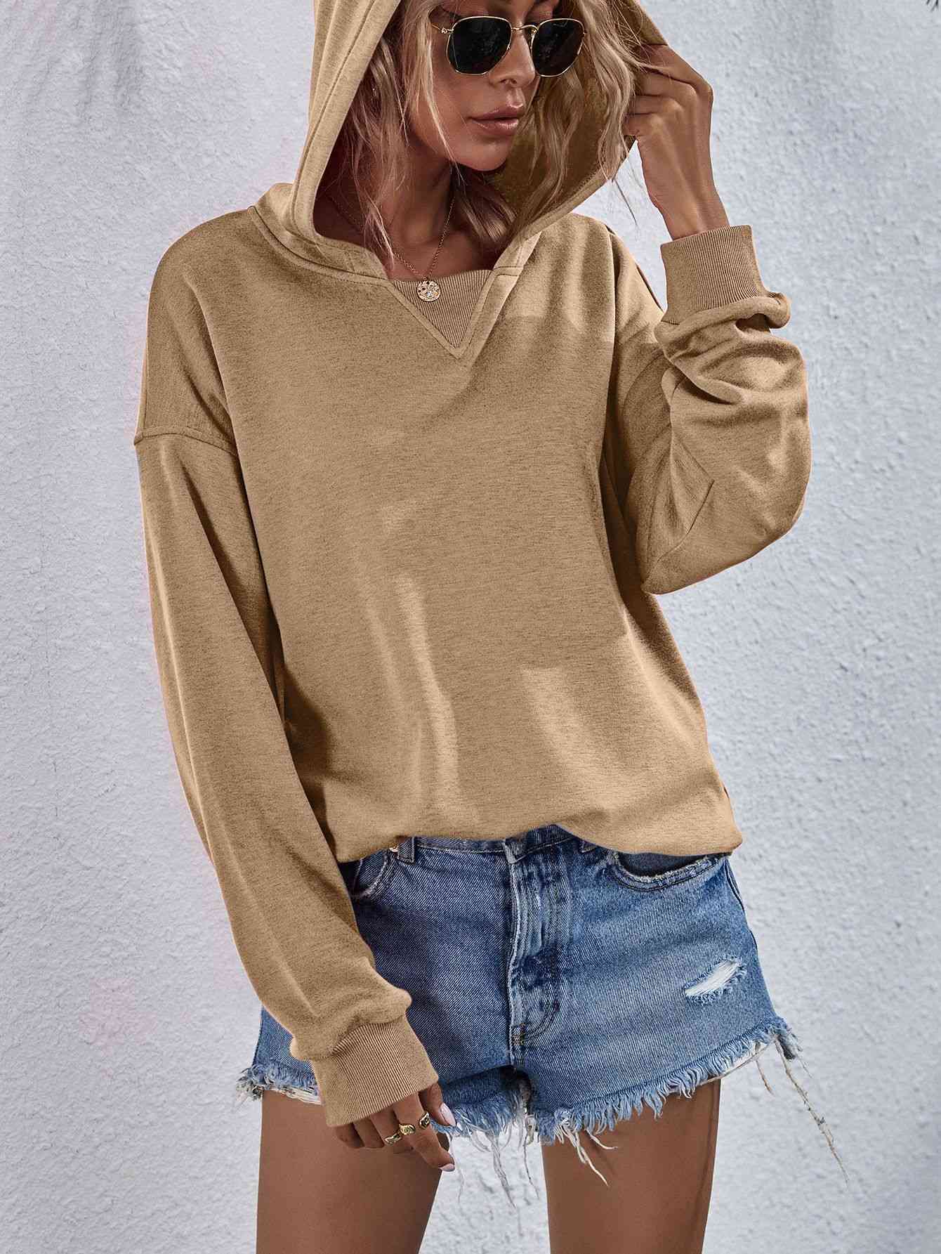 Dropped Shoulder Slit Hoodie - Sydney So Sweet