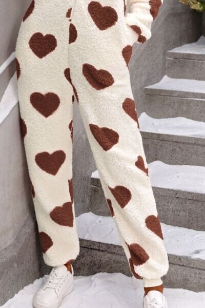 Fuzzy Heart Zip Up Hooded Lounge Jumpsuit - Sydney So Sweet