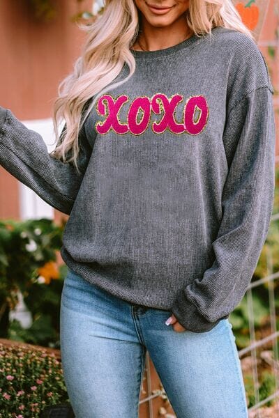 XOXO Sequin Round Neck Dropped Shoulder Sweatshirt - Sydney So Sweet