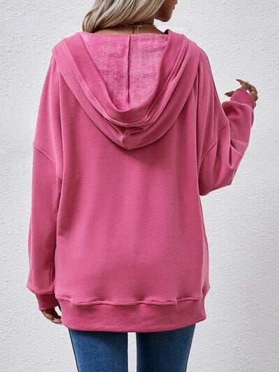 V-Neck Drop Shoulder Long Sleeve Hoodie - Sydney So Sweet