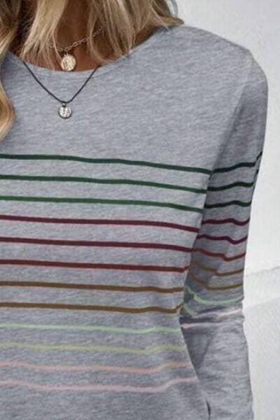 Striped Round Neck Long Sleeve Top - Sydney So Sweet