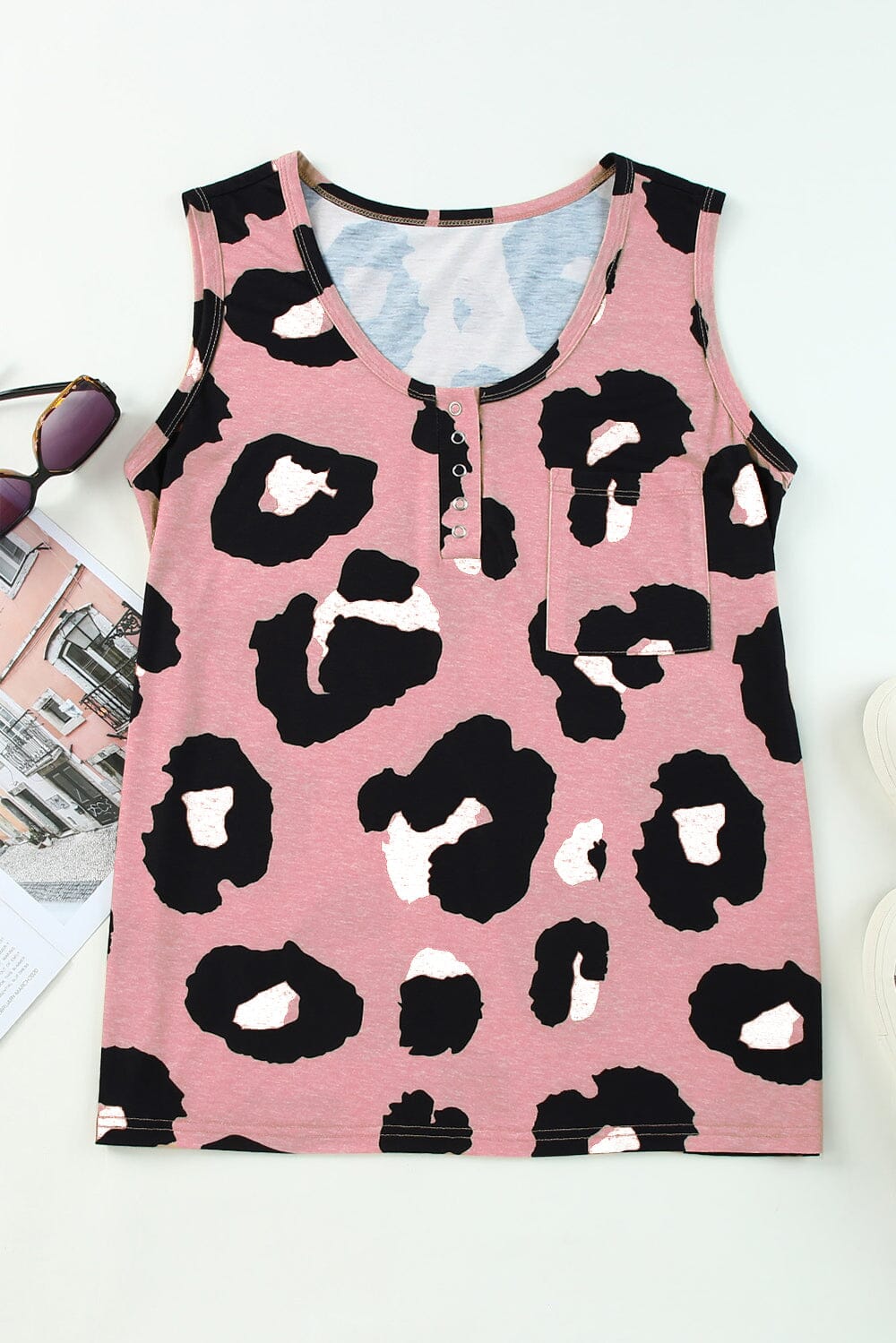 Pocketed Leopard Round Neck Tank - Sydney So Sweet