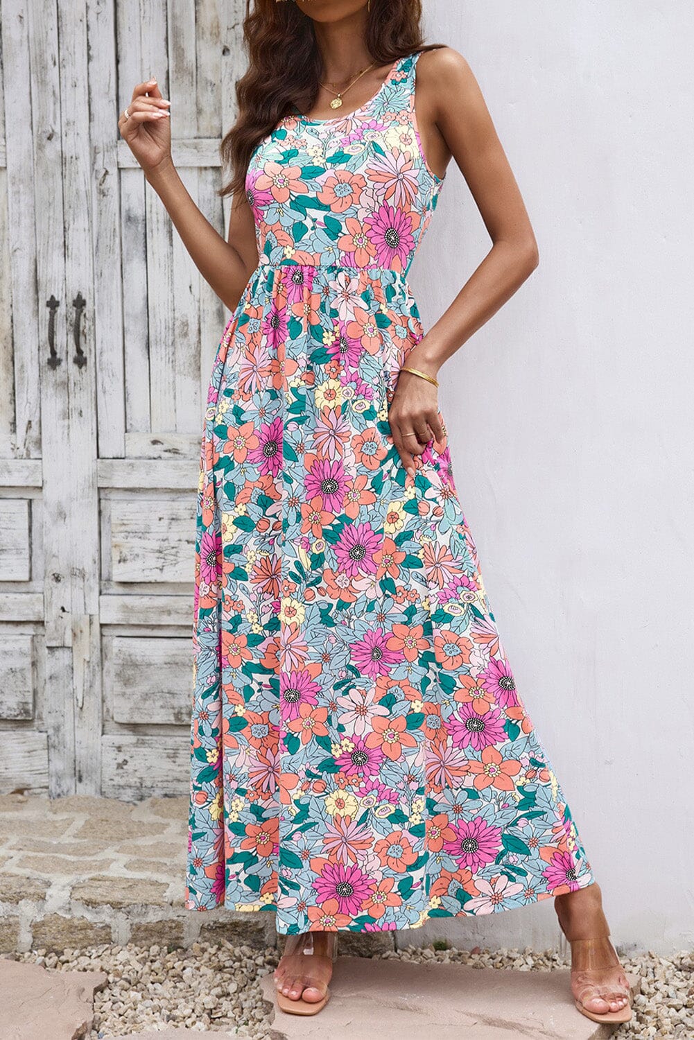 Round Neck Sleeveless Maxi Dress with Pockets - Sydney So Sweet