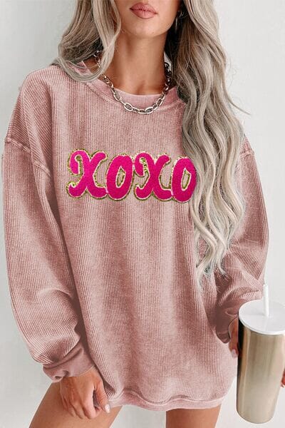 XOXO Sequin Round Neck Dropped Shoulder Sweatshirt - Sydney So Sweet