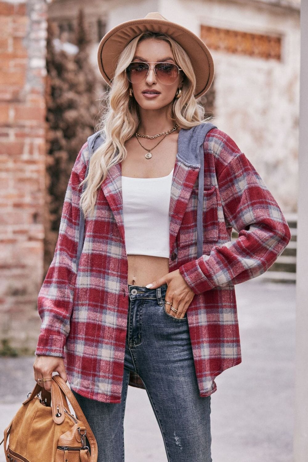 Plaid Dropped Shoulder Hooded Longline Jacket - Sydney So Sweet