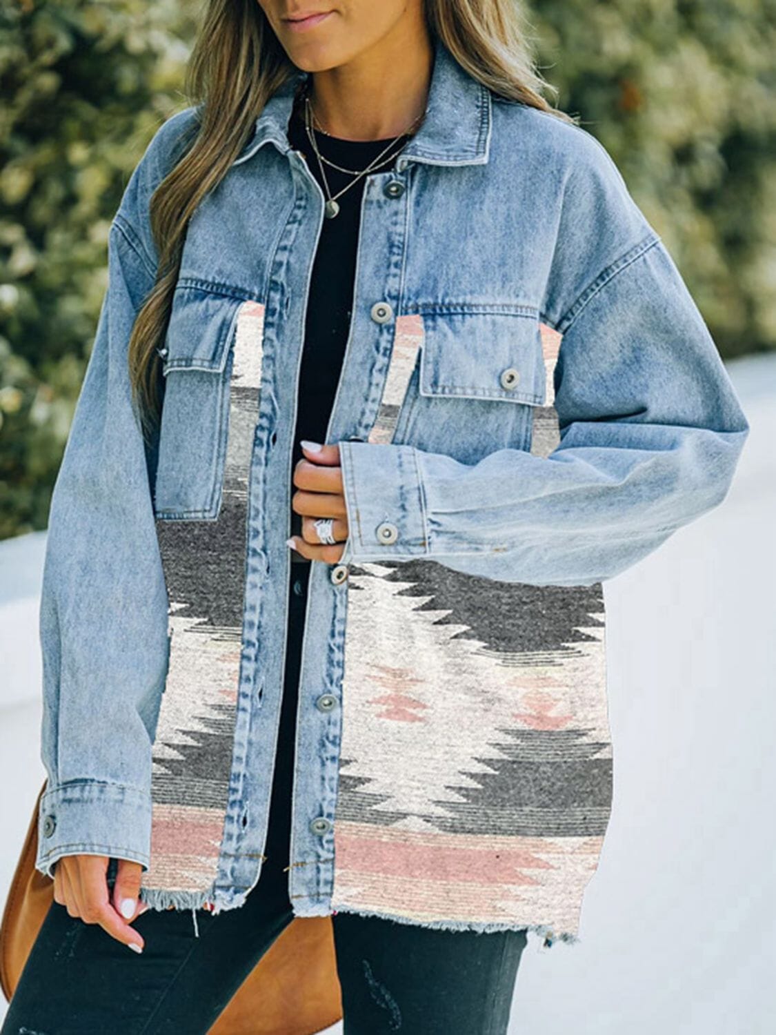 Collared Neck Dropped Shoulder Denim Jacket - Sydney So Sweet