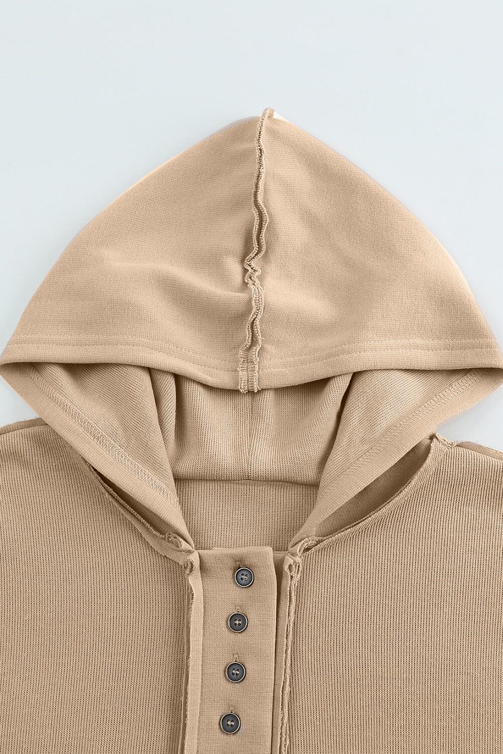 Quarter-Button Exposed Seam Dropped Shoulder Hoodie - Sydney So Sweet