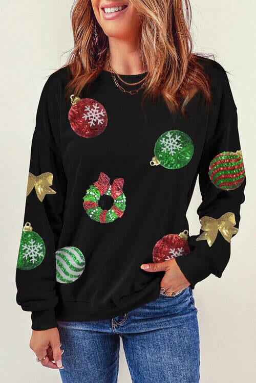 Sequin Patch Christmas Element Sweatshirt - Sydney So Sweet