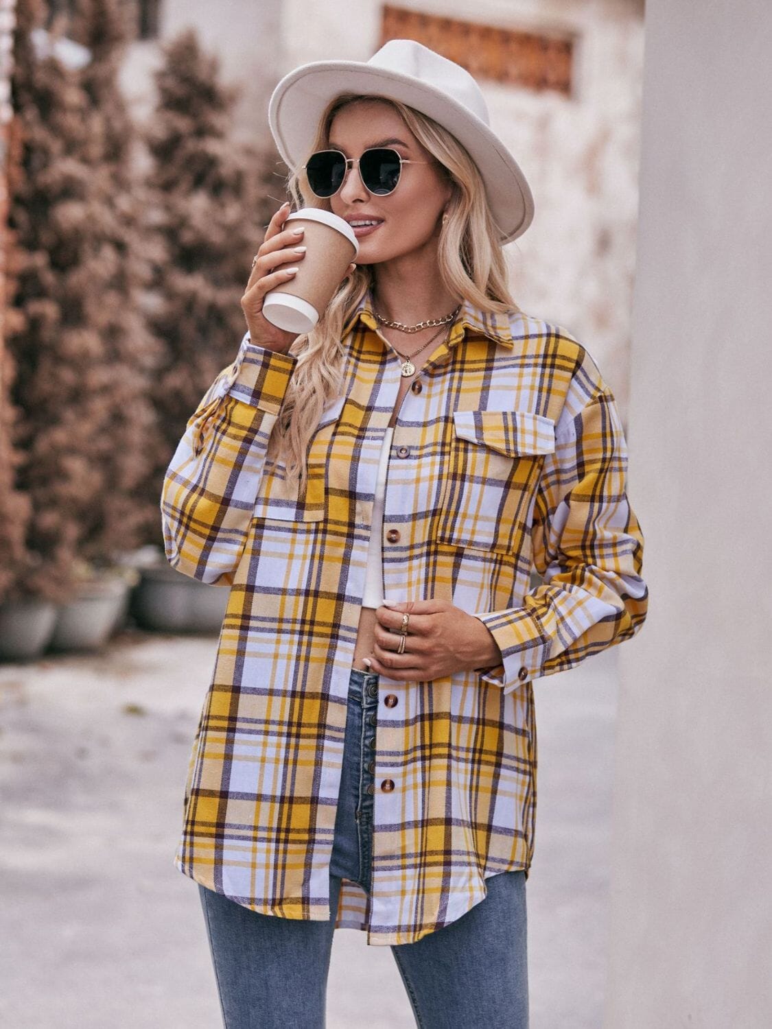 Plaid Dropped Shoulder Longline Shirt - Sydney So Sweet