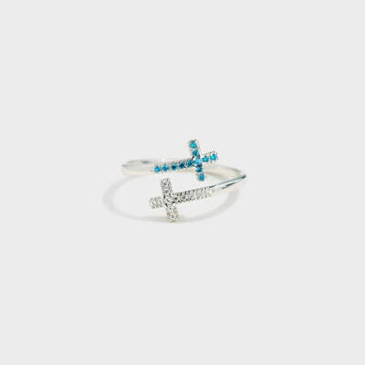 Zircon 925 Sterling Silver Double Cross Bypass Ring - Sydney So Sweet