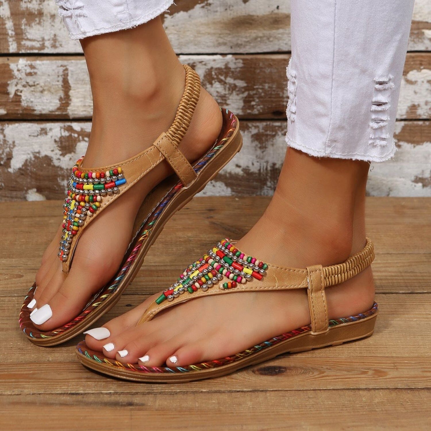 Beaded PU Leather Open Toe Sandals - Sydney So Sweet