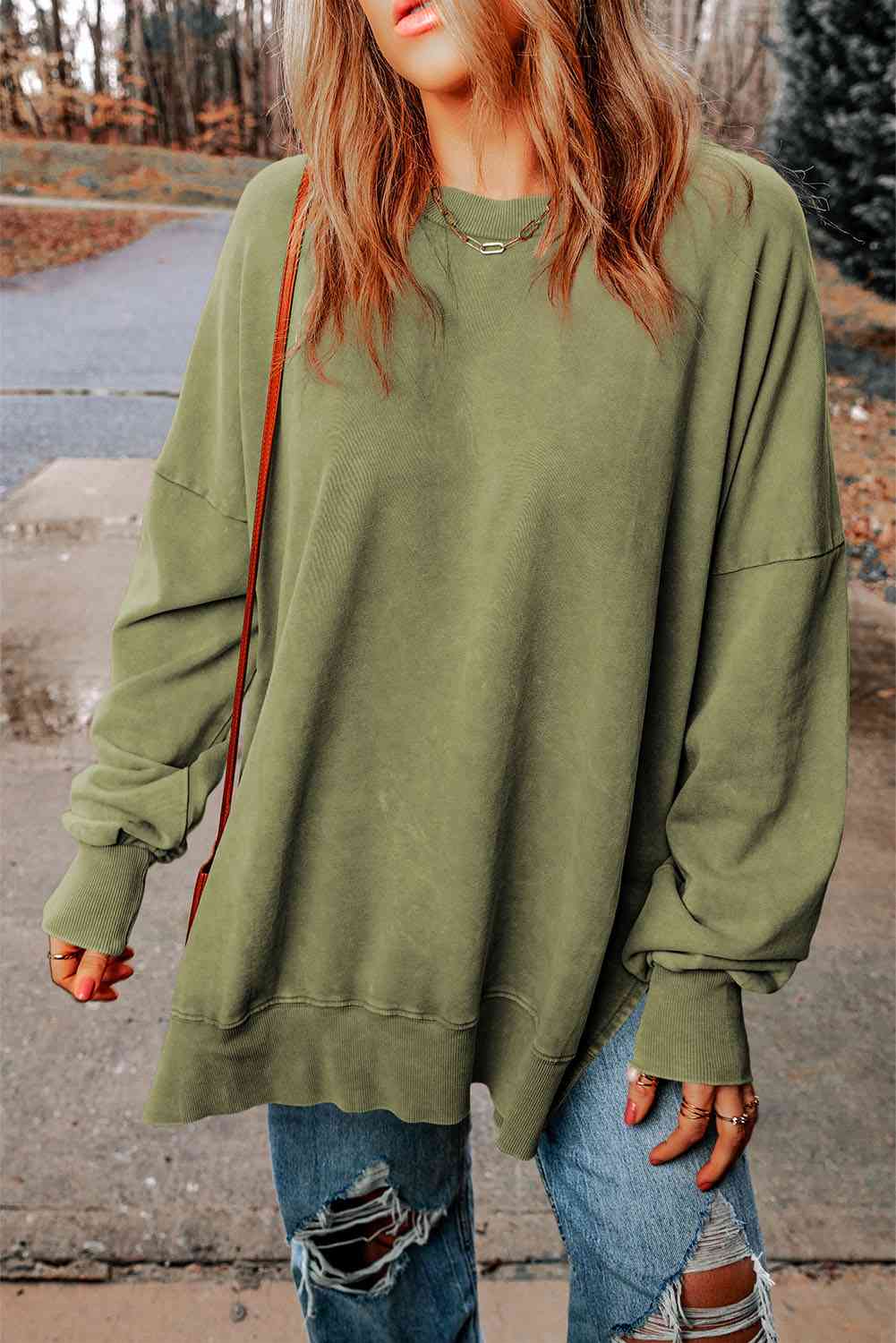 Dropped Shoulder Round Neck Long Sleeve Top - Sydney So Sweet