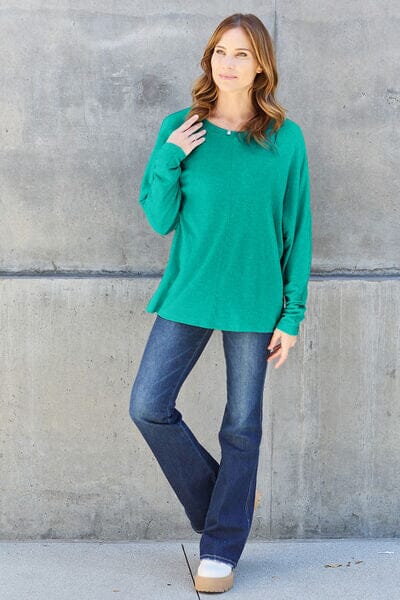 Double Take Full Size Round Neck Long Sleeve Top - Sydney So Sweet