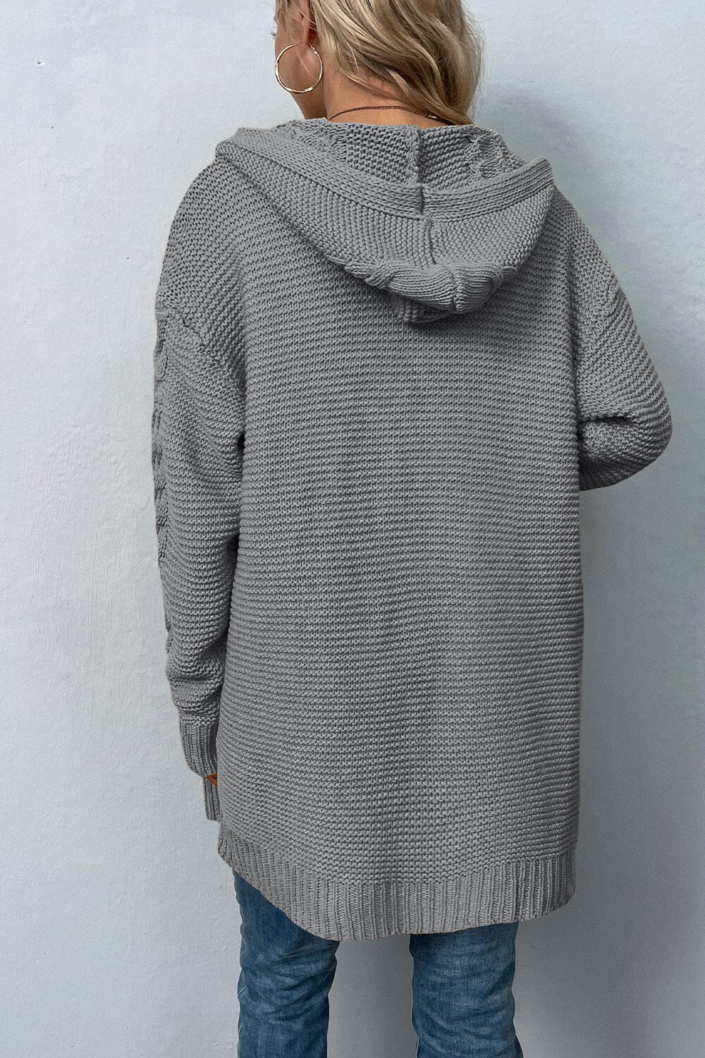 Cable-Knit Dropped Shoulder Hooded Cardigan - Sydney So Sweet