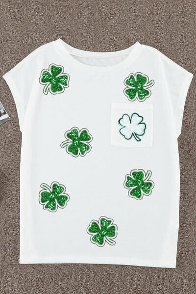 Sequin Lucky Clover Boat Neck T-Shirt - Sydney So Sweet