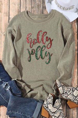 Holly Jolly Sequin Round Neck Sweatshirt - Sydney So Sweet