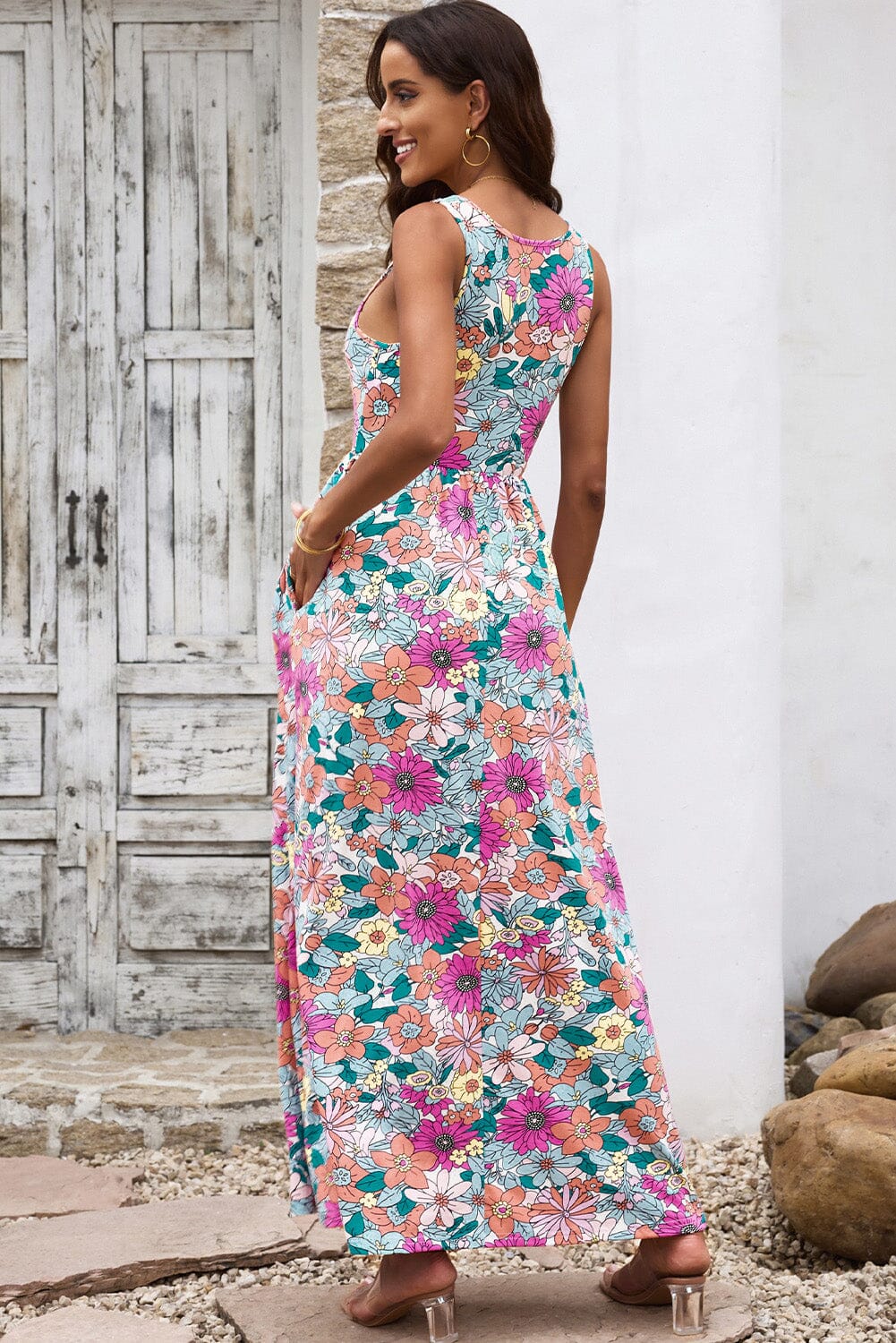 Round Neck Sleeveless Maxi Dress with Pockets - Sydney So Sweet