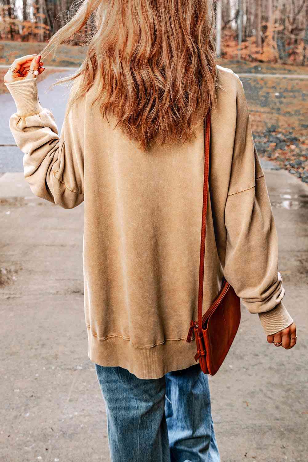 Dropped Shoulder Round Neck Long Sleeve Top - Sydney So Sweet