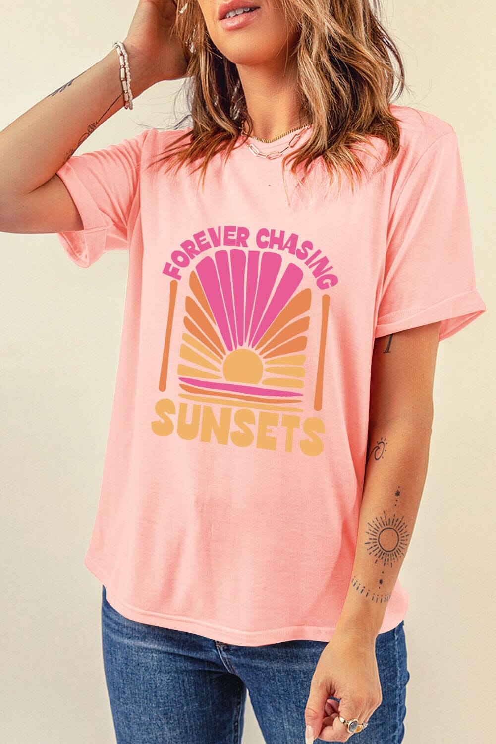 FOREVER CHASING SUNSETS Round Neck T-Shirt - Sydney So Sweet