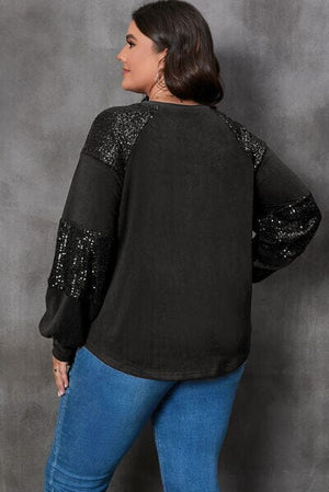 Plus Size Lucky Clover Sequin Round Neck Blouse - Sydney So Sweet