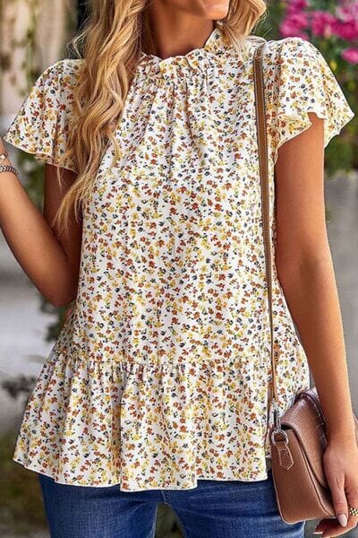 Ditsy Floral Peplum Short Sleeve Blouse - Sydney So Sweet