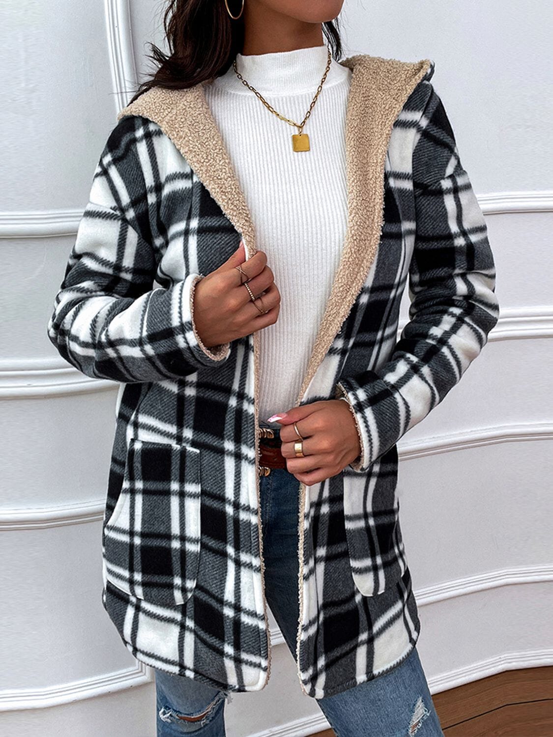 Plaid Hooded Longline Coat - Sydney So Sweet