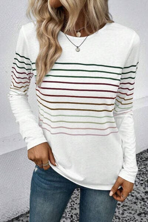 Striped Round Neck Long Sleeve Top - Sydney So Sweet