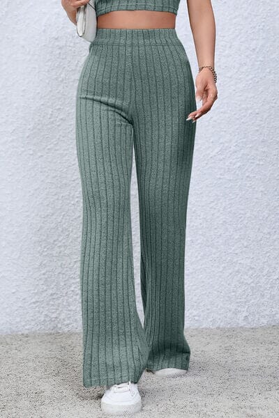 Basic Bae Full Size Ribbed High Waist Flare Pants - Sydney So Sweet