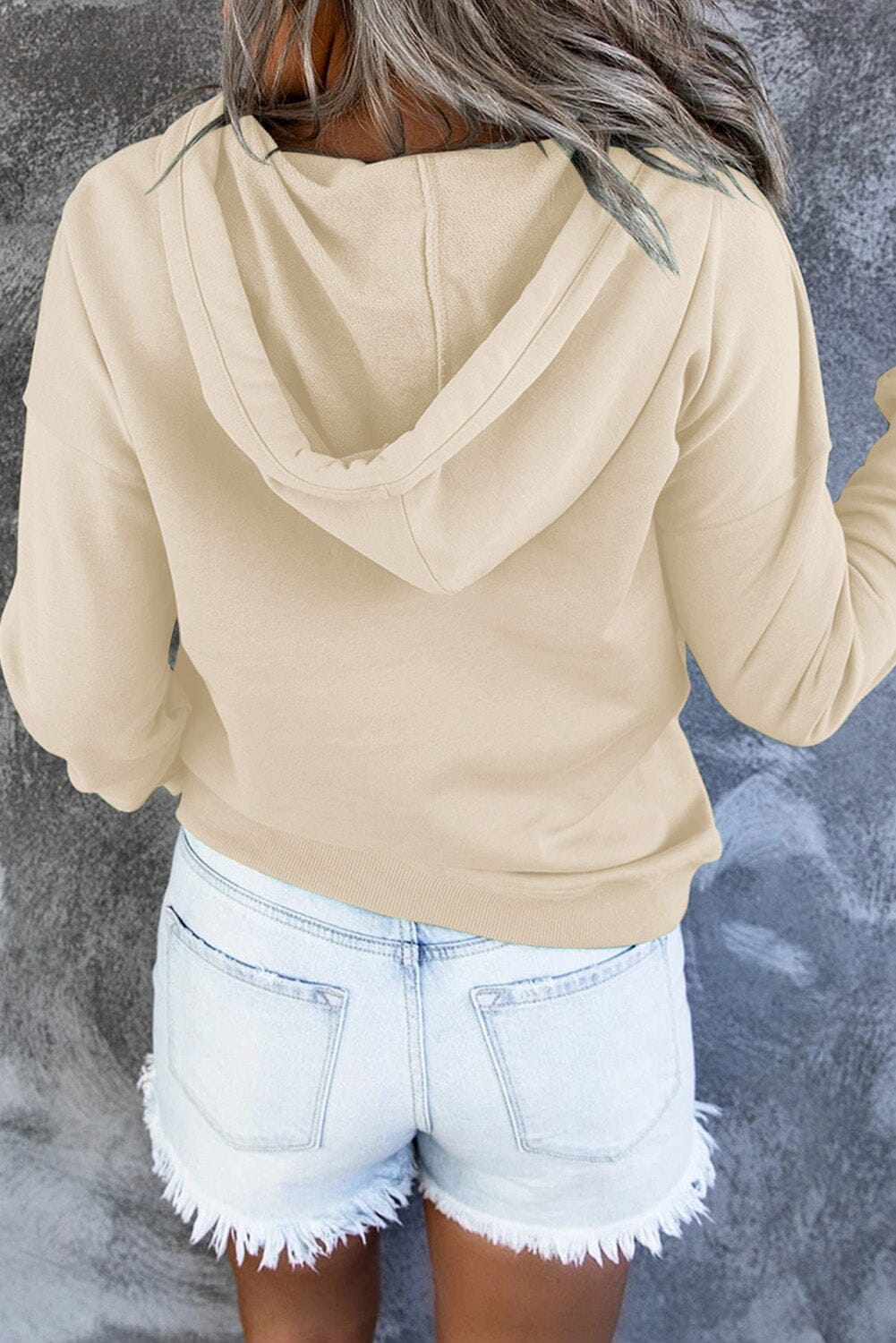 Dropped Shoulder Long Sleeve Hoodie with Pocket - Sydney So Sweet