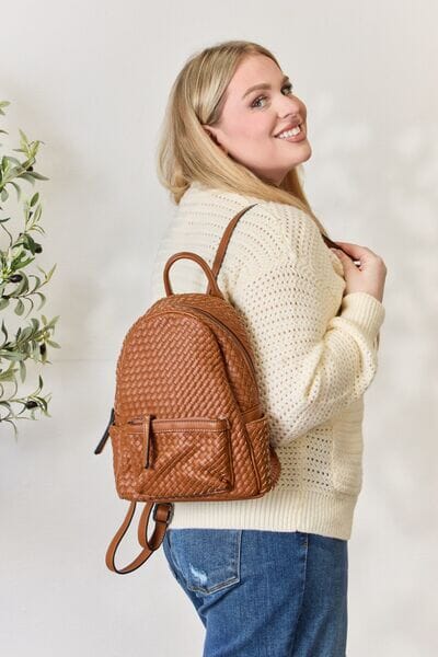 PU Leather Woven Backpack - Sydney So Sweet