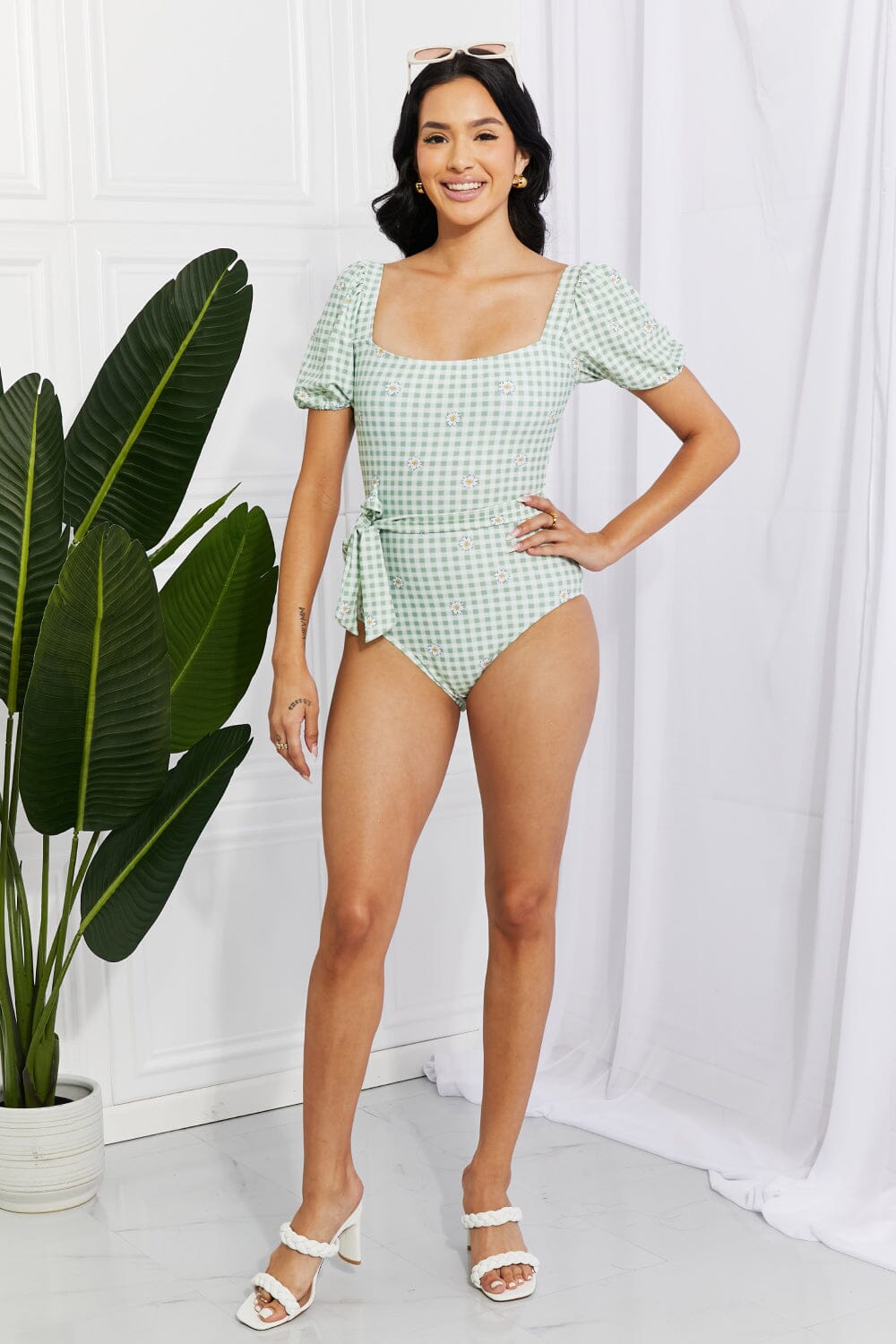 Marina West Swim Salty Air Puff Sleeve One-Piece in Sage - Sydney So Sweet