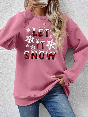 LET IT SNOW Round Neck Long Sleeve Sweatshirt - Sydney So Sweet