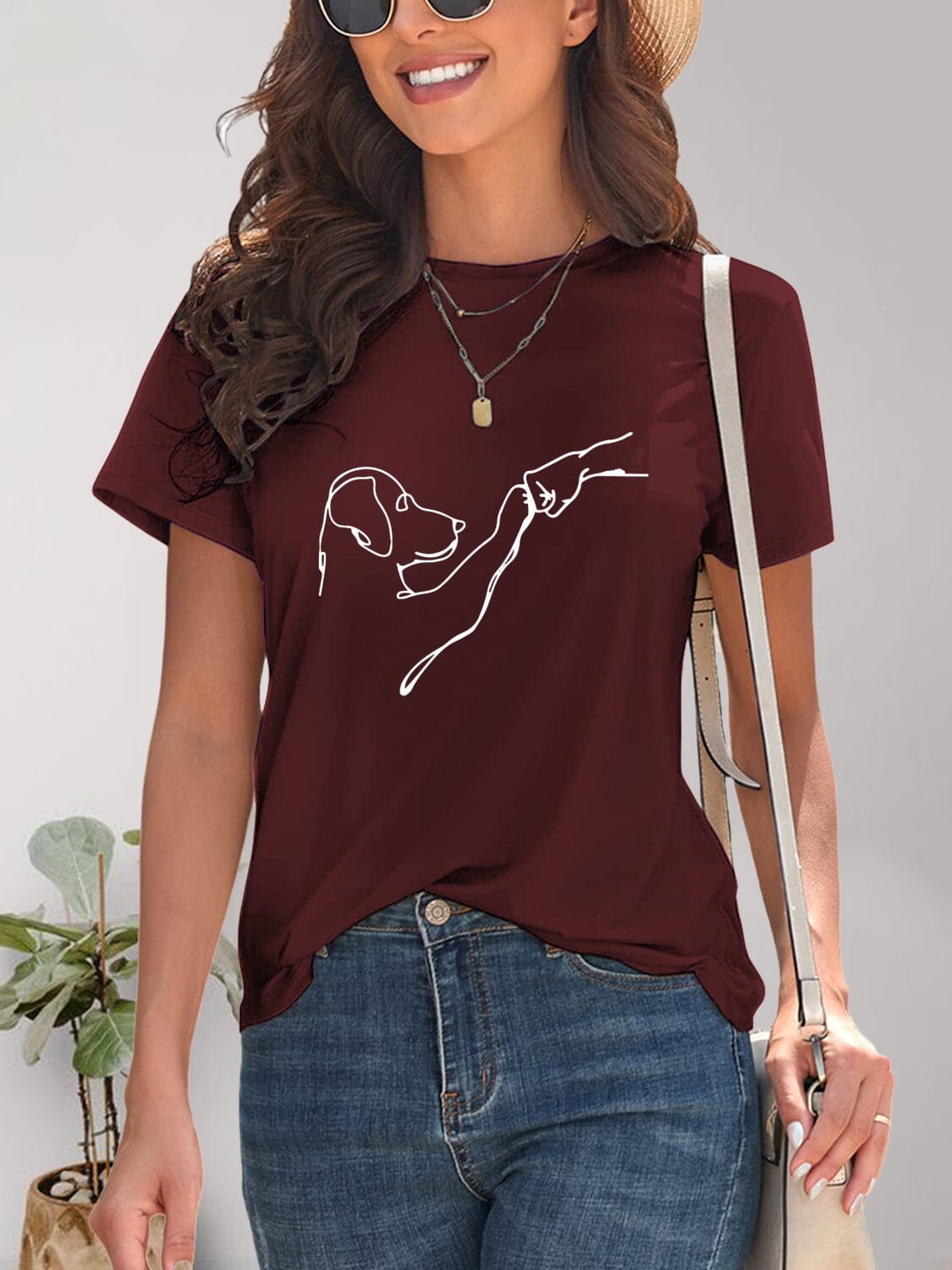 Dog Paw Bump Graphic Round Neck T-Shirt - Sydney So Sweet