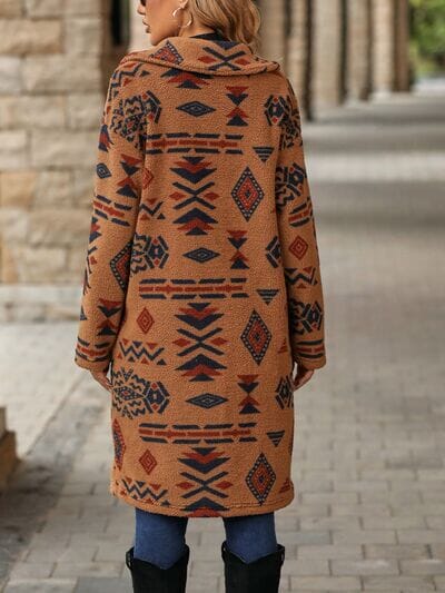 Geometric Pocketed Dropped Shoulder Coat - Sydney So Sweet